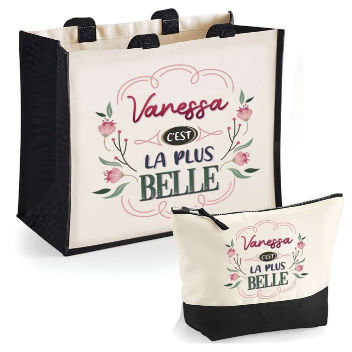 Coffret duo cabas et trousse - PLANETEE - Vanessa « La plus belle » - personnalisable - jute naturel - Fabriqué en France
