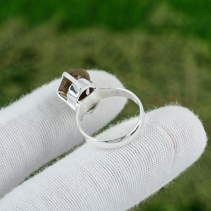 925 Sterling Silver Smoky Rough Gemstone Solitaire Artisan Ring Jewelry Size 6.5