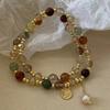 1pc Vintage Double-Layer Crystal Pearl Beads Bracelet, Suitable For Women's Daily Wear (Random Pearl Color)