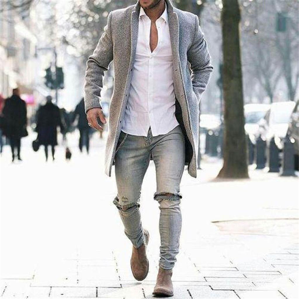 Мужское шерстяное пальто, теплый зимний тренч, длинная верхняя одежда на пуговицах, элегантное пальто, пальто