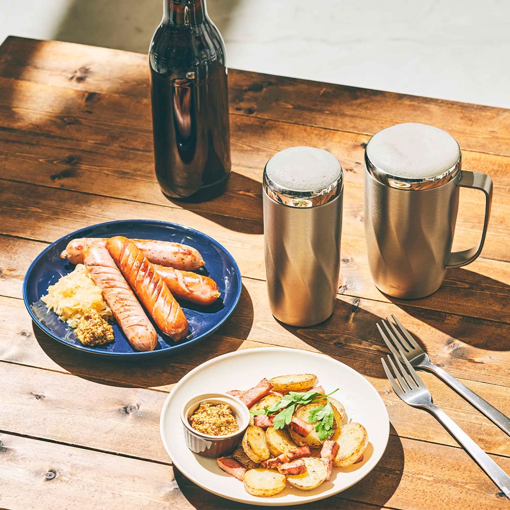 Doshisha Subzero Mug 450ml For Cold Storage Vacuum Cooling 3 Layer Structure Beer Mug Gold + ON℃ZONE