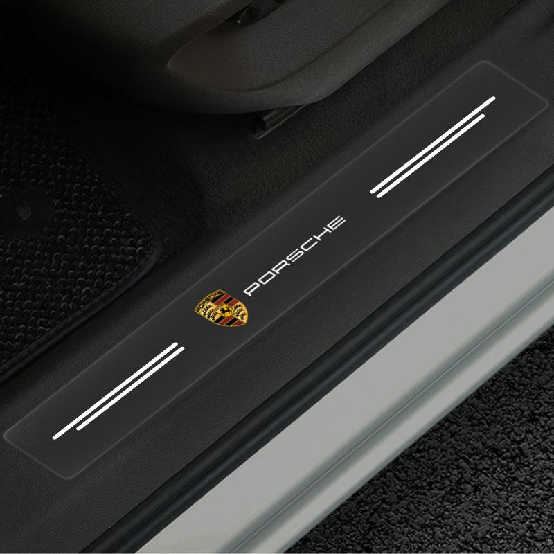 4Pcs Car Threshold Protector Transparent Decorative Badge 3D Sticker For Porsche 911 918Spyder 928 944 968 Boxster Cayenne Macan Panamera