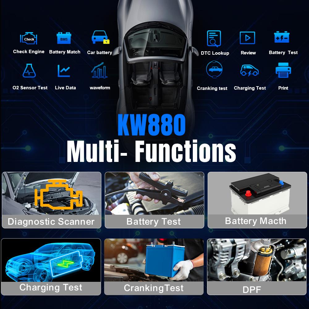KONNWEI KW880 12 В автомобильный тестер-анализатор аккумулятора, автоматический диагностический инструмент, 3 в 1 автомобильный сканер OBD2, считыватель кодов