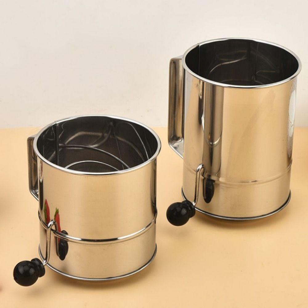 Stainless Steel Flour Sifter Hand Crank Powder Sugar Shake Ergonomic Tool Flour Sieve Cupcakes
