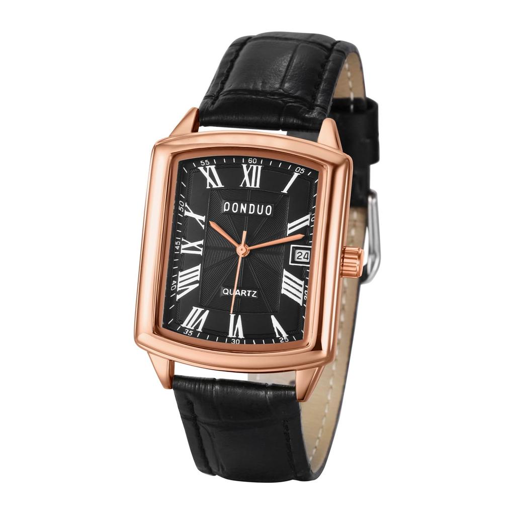 Square Watch with 3ATM Water Roman PU Leather Quartz Casual and Business Simple and Stylish Fashion Accessory Perfect Gift for and Day Men's Calendar,