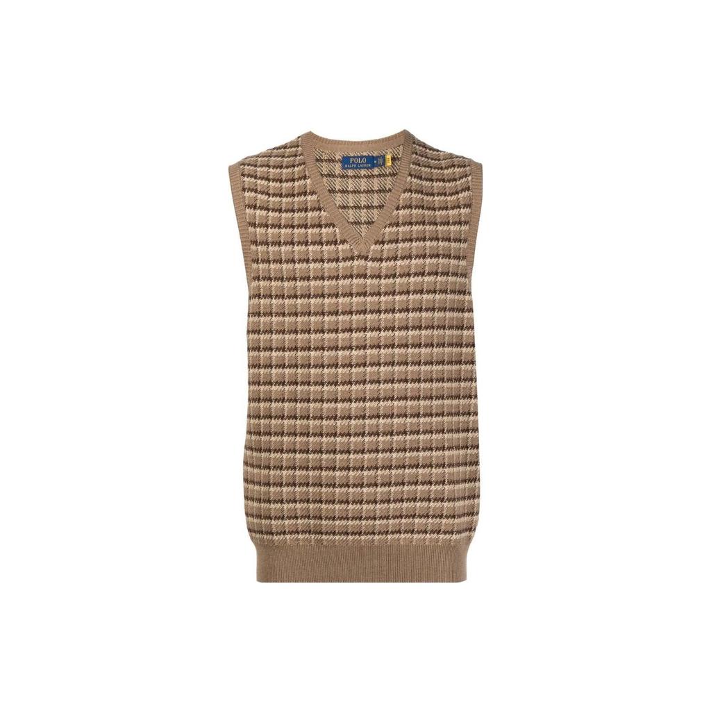 Polo Ralph Lauren SS23 Houndstooth V-Neck Sweater Men Sweater Beige 710864068-001