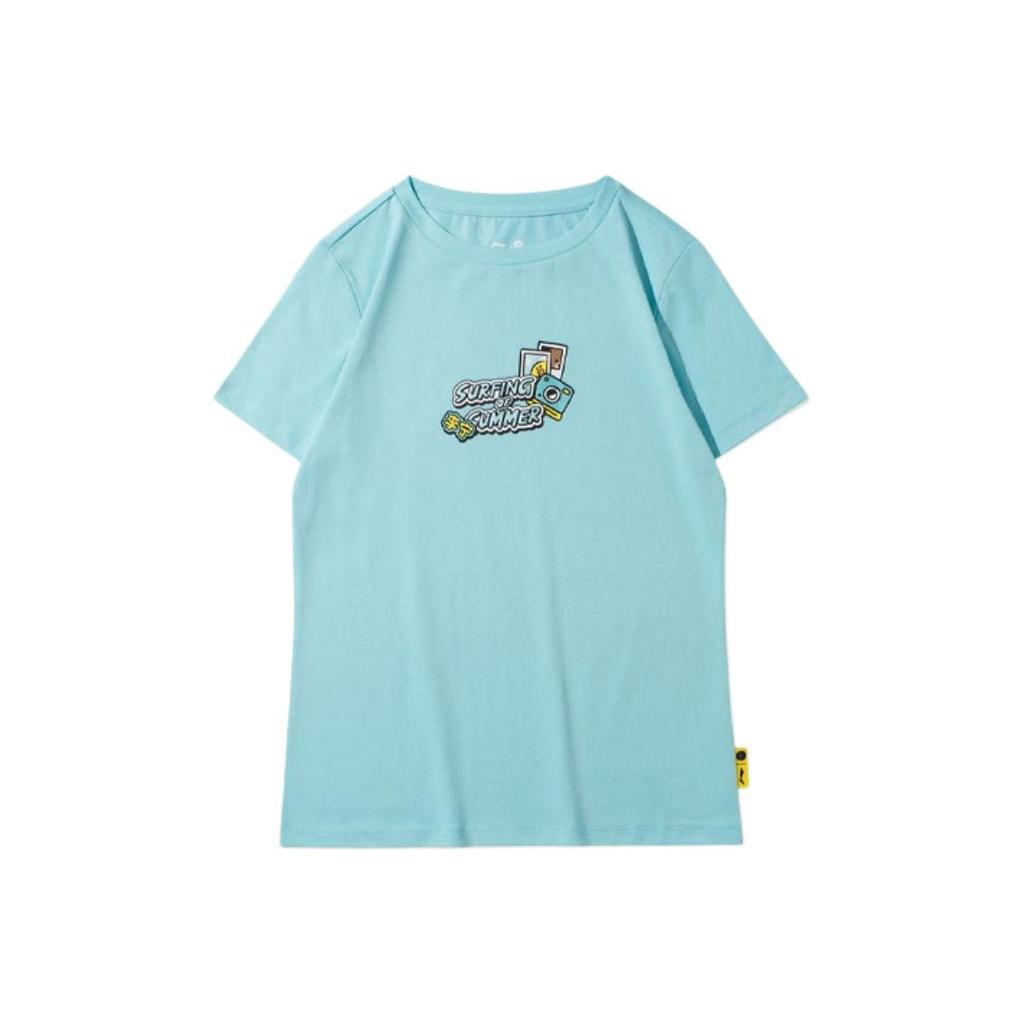 Li Ning X Line Friends Collaboration Sports Fashion Series Cartoon Fun Print Round Neck Short Sleeve T Shirt Women Tops Blue AHSR808-4