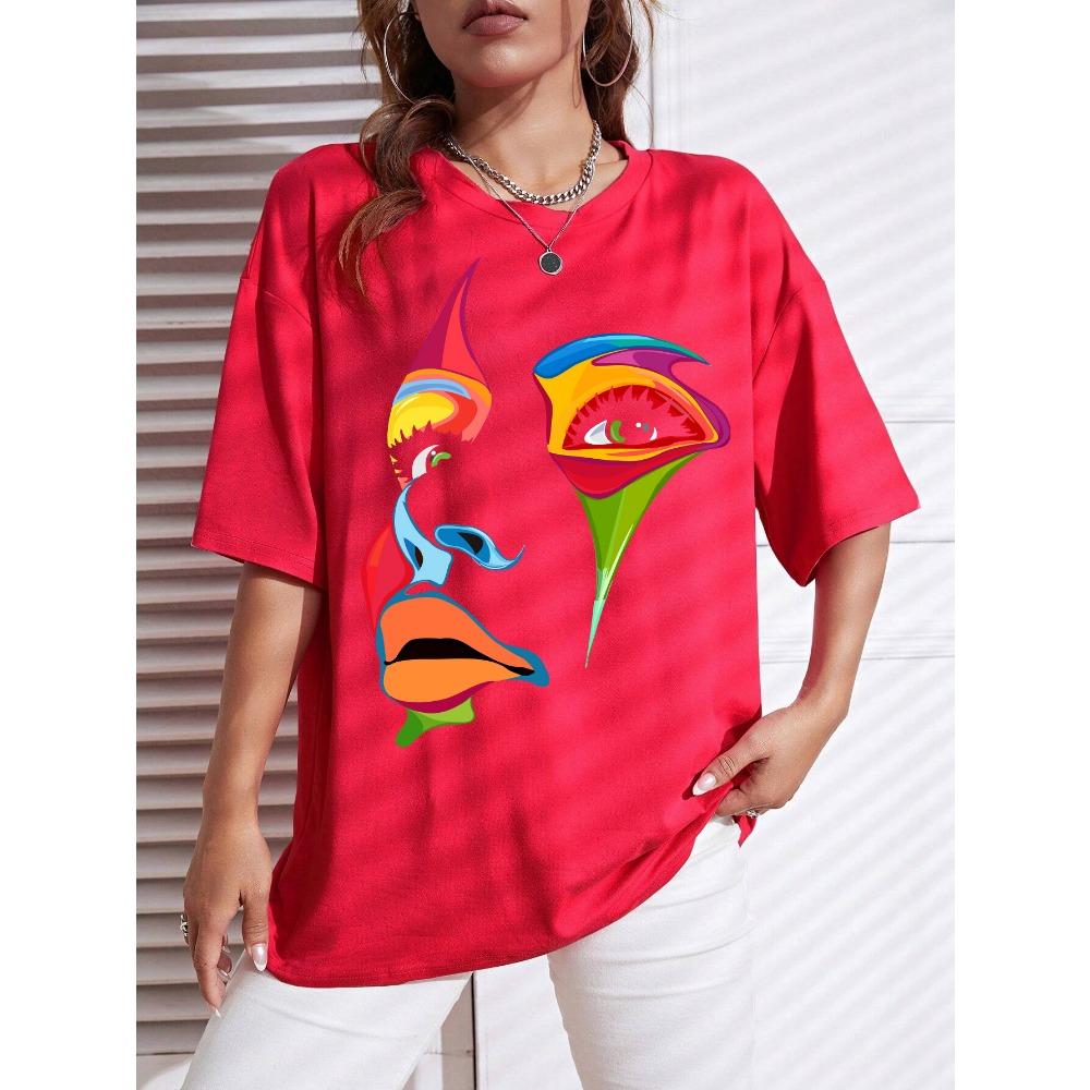 Painted Lady Face Personality Design Print T Shirt Female Street Comfortable T-Shirt