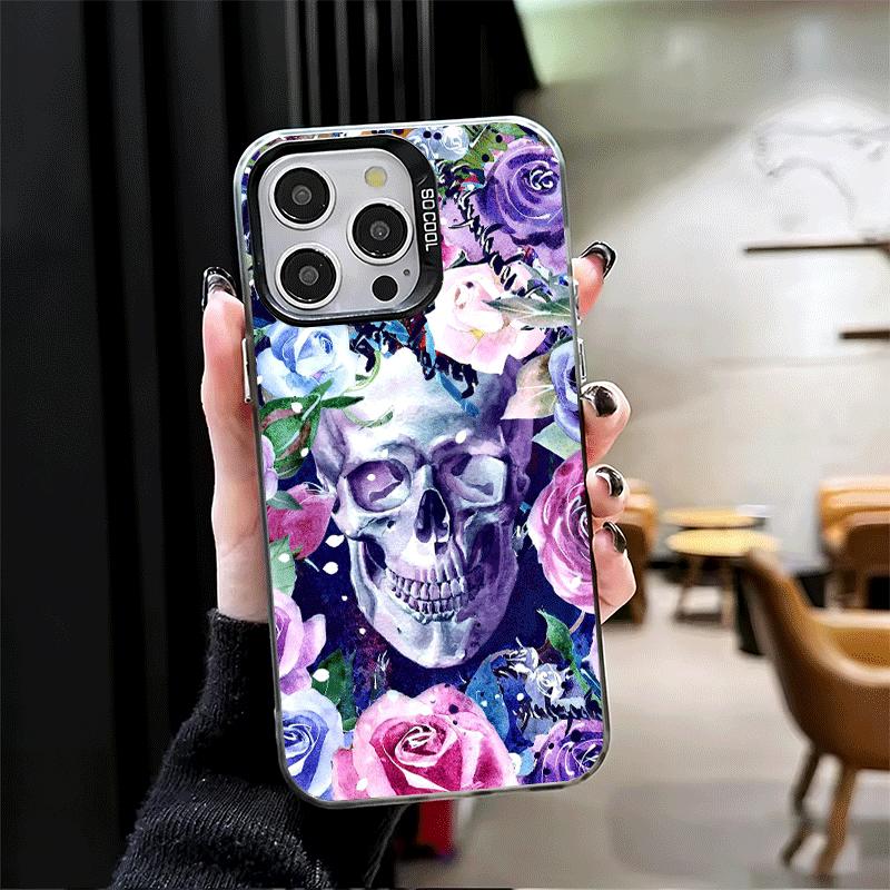 Цветочный Череп Цветок Скелет Мягкий Чехол для Телефона для iPhone 15 16 17 Pro Max 17Air 16E 14 Plus 13 12 Mini Ударопрочный Чехол Задняя Панель