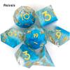 7 Pcs Blue Golden Number Sharp Edge Resin Dice Polyhedral Dice Suitable for Role-Playing RPG Board Game