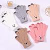 Women Five-finger Bear Embroidery Driving Gloves  Gloves Female Gloves Wool Mittens