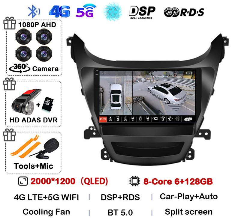 Android 14 Автомагнитола Carplay Auto для HYUNDAI ELANTRA 2011 2012 2013 2014 2015 2016 Мультимедийный стерео видеоплеер GPS 4G WIFI