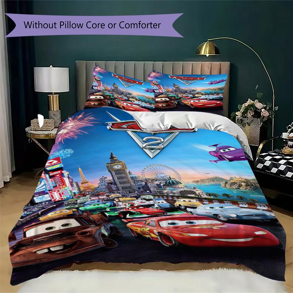 Lightning McQueen Cartoon Prints bedding, duvet cover and pillowcases, birthday gift (1 duvet cover + 2 pillowcases, pillow insert not included)JM001