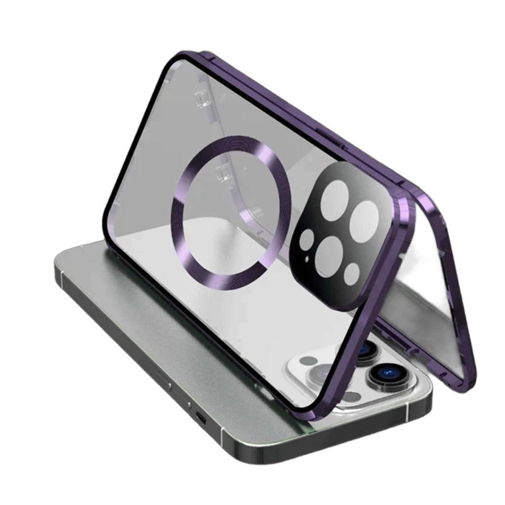 Магнитный чехол для iPhone 17 16 15 14 13 12 Pro Max/Plus/Air, с Magsafe и алюминиевой рамкой и двусторонним бампером для телефона из закаленного стекла