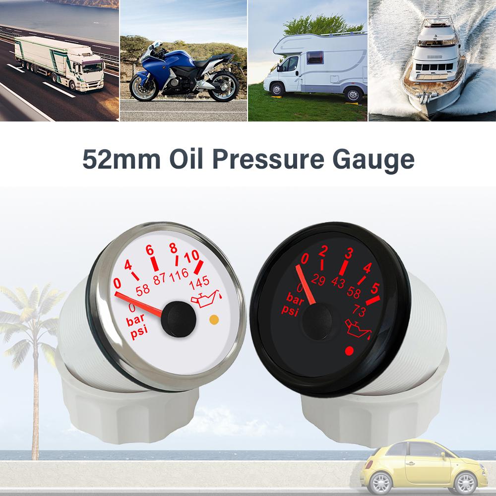 ELING 52mm Oil Pressure Gauge 0-5Bar 0-73PSI 0-10Bar 0-145PSI Indicator meter with Red Backlight with Alarm for Yachts Forklift
