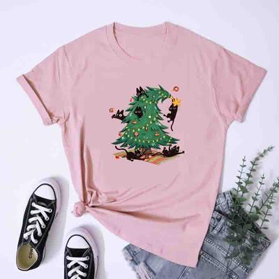 Cute Christmas Tree Cat Lover TShirt Funny Winter Xmas Holiday Tee Retro Merry Catmas Festive Shirt