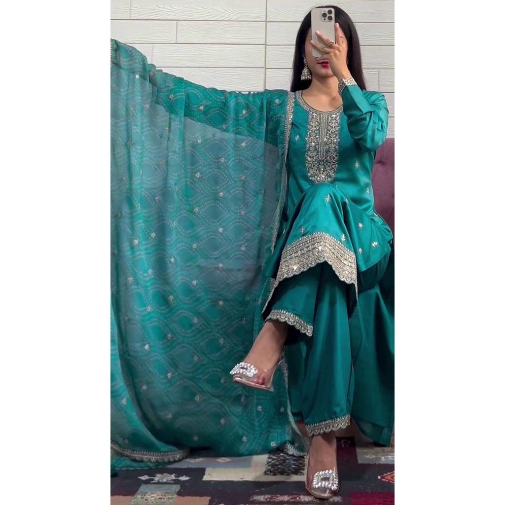 Новый обед дизайнерской серии вышитый рабочий топ и брюки с дупаттой