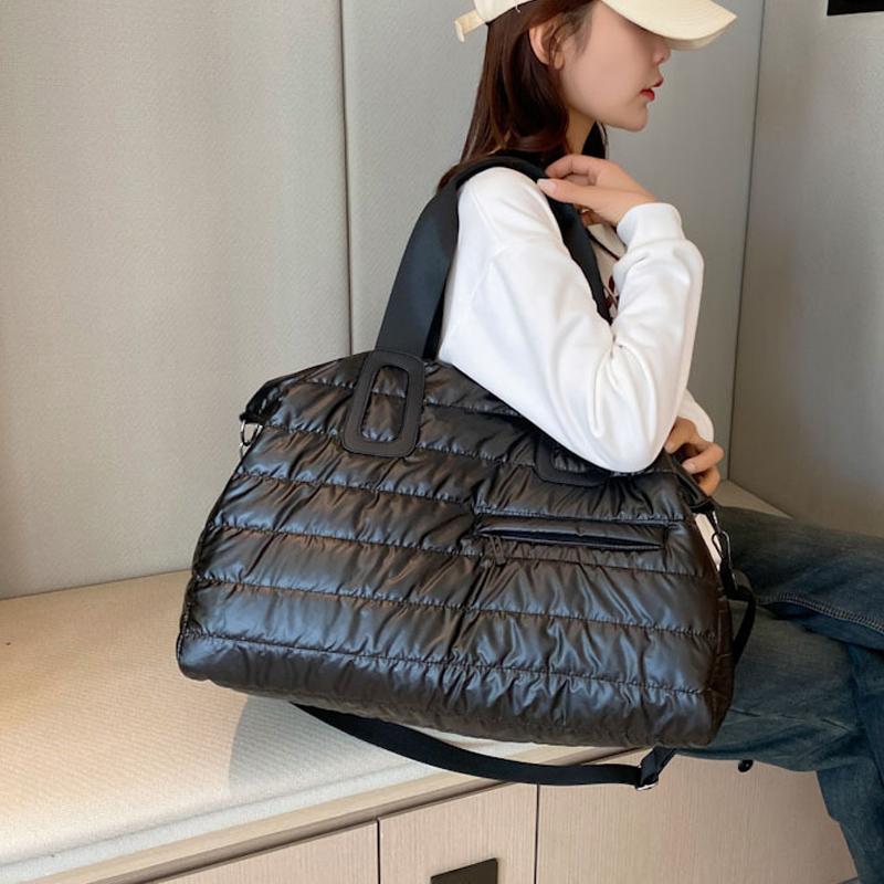 Yogodlns Solid Color Bright Surface Sports Fitness Handbags Shoulder Bag Fashion Large Capacity Waterproof Nylon Crossbody Bag