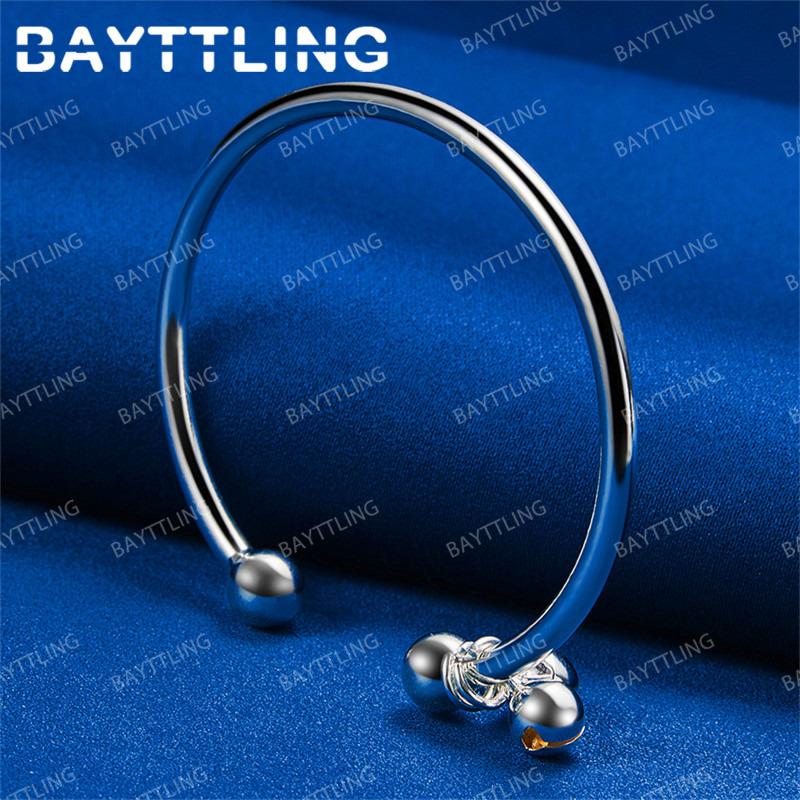 925 Sterling Silver Delicate Round Bead Open Bangle Fashionable Wedding Party Gift Jewelry for Women
