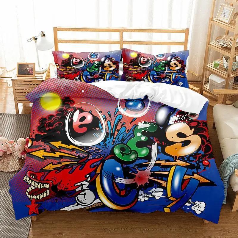 Принт Граффити Полный Комплект Пододеяльника Бесплатная Доставка Художественный Стиль Индивидуальность Постельное Белье 2 Человека Включает Пододеяльник + Наволочку
