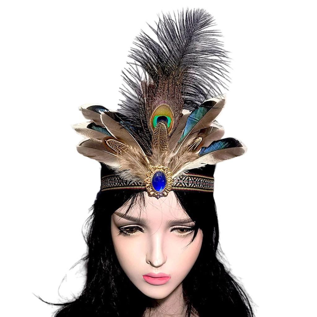 Bohemian Feathered Hairband Carnival Celebration Party Headband Adult Cosplay Hairhoop Ethnic Hairband for Theme Event
