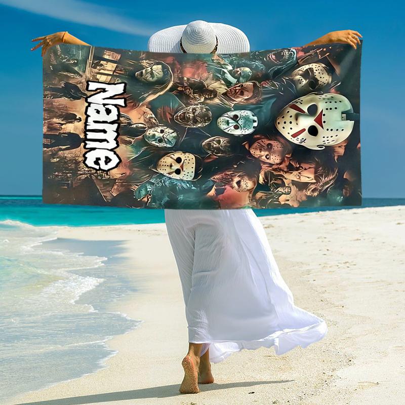 Personalized Horror Movie Mashup Beach Towel Microfiber Beach Towel Thin Absorbent for Beach Swimming Yoga Bath Sports. 09107