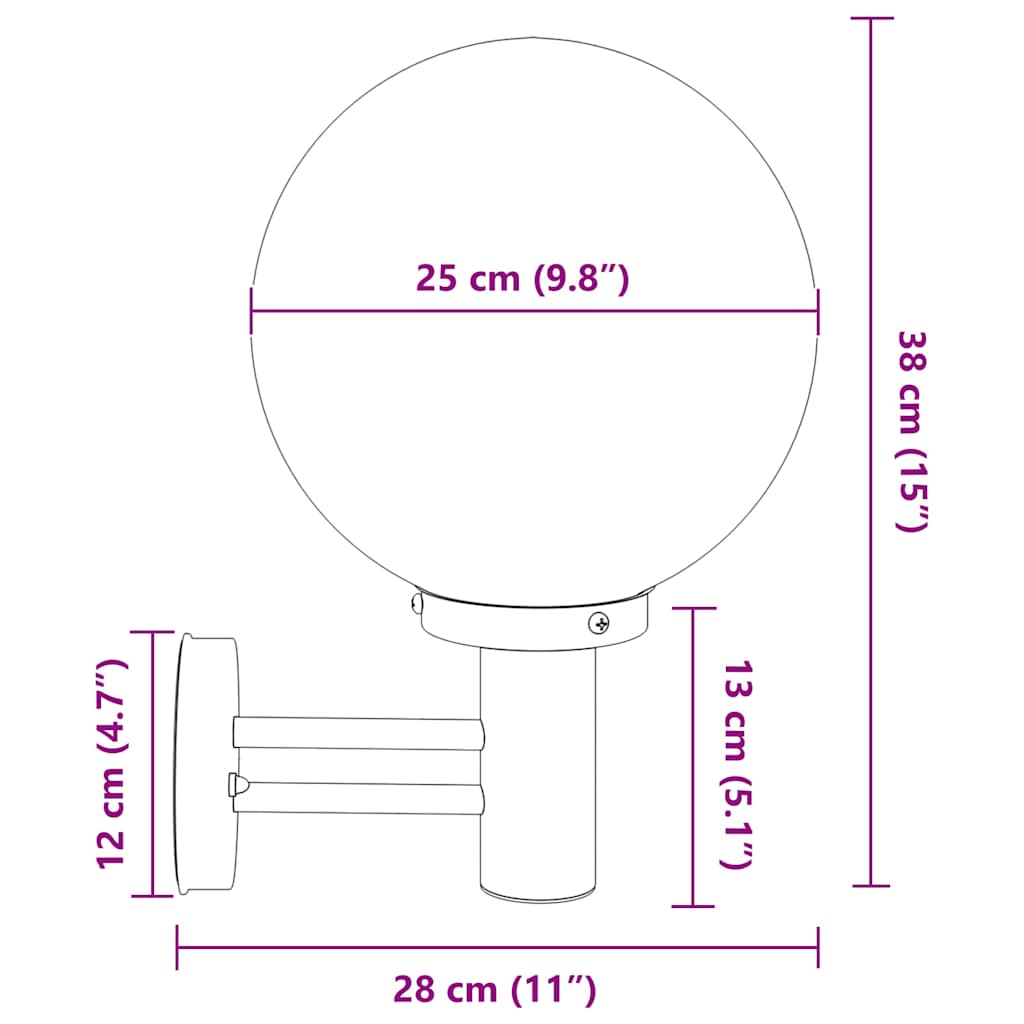 Outdoor Wall Lamp Black 28 x 25 x 38 cm Stainless Steel and Plastic