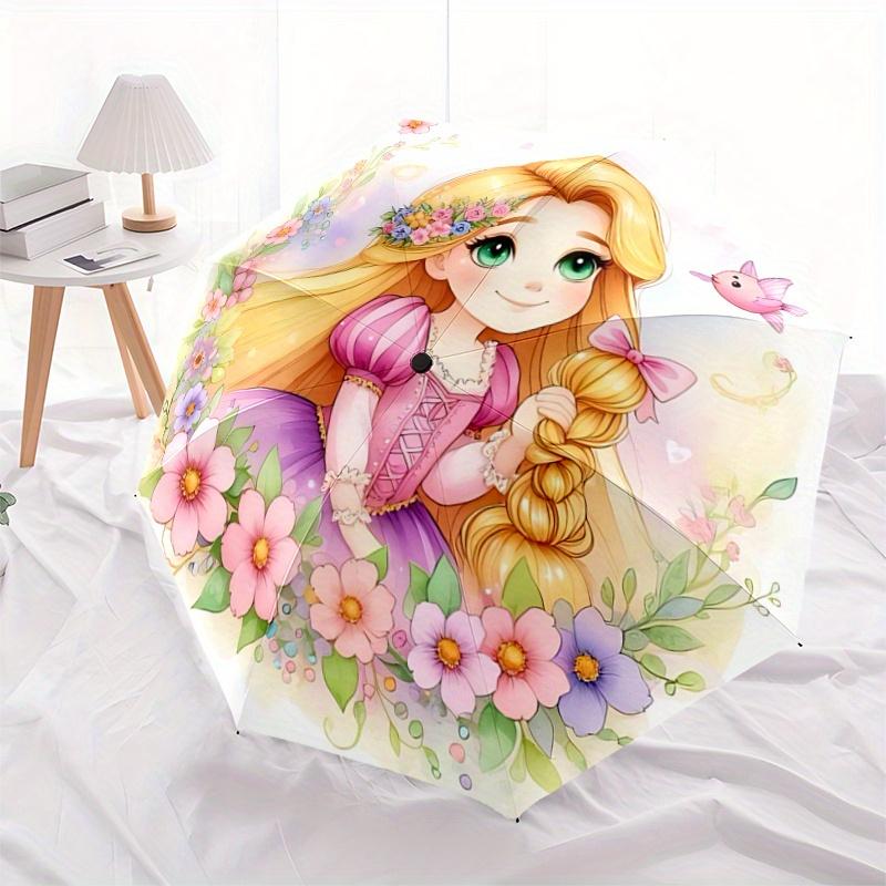 1pc Adorable Rapunzel and Animals Automatic 3-Fold Umbrella Design, Cute Cartoon Pattern, Portable Outdoor Umbrella, Perfect, Holiday Gift f