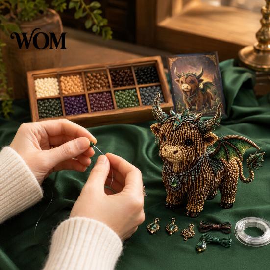 3D Bead Ornament Kit Highland Cow Kit, Mythical DIY Craft Tiny No-stick Beaded Animal, Art Project for Adults Teens Handmade Gift