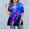 Plus Size Women's Summer Butterfly Flower Print Comfortable Short Sleeved Round Neck T-shirt Casual Baggy Medium Length T-shirt
