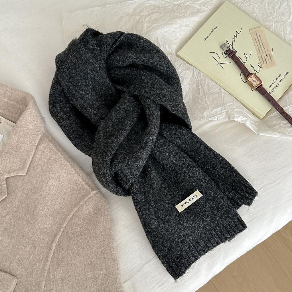 New narrow version Japanese wool scarf women's winter warm solid color knitted scarf student couple versatile
