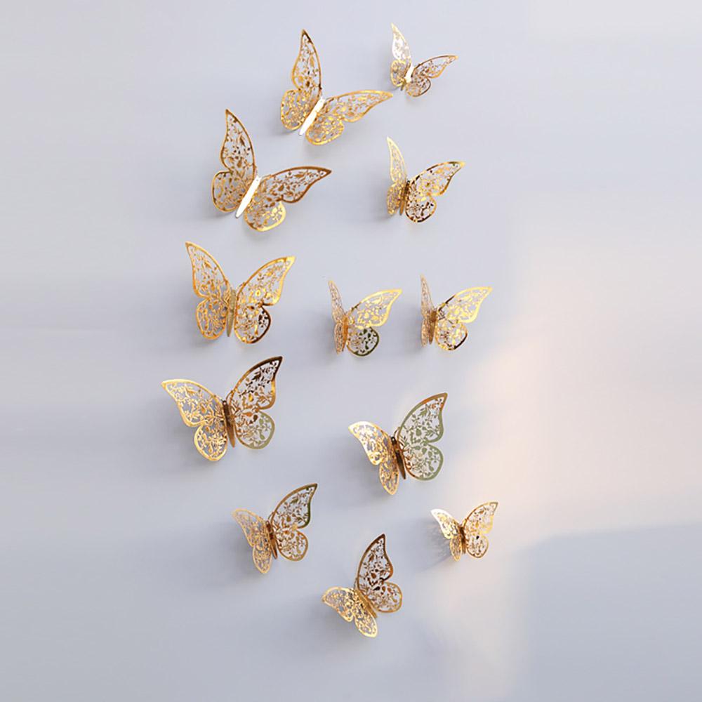 12Pcs/Pack Leaves Butterfly Stickers With 3D Three-dimensional Hollow Out Paper Wall Stickers For Wedding Birthday Party Home Room Shopwindow Decor