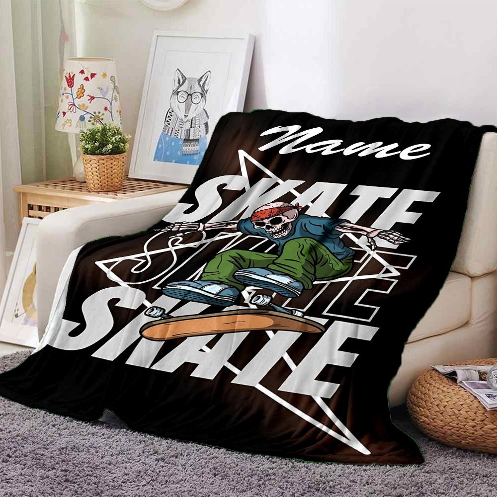Custom Name skateboard Theme Printed Blanket - Perfect for Couch, Bed, Travel & Outdoor Use | Machine Washable, Cozy & Durable.