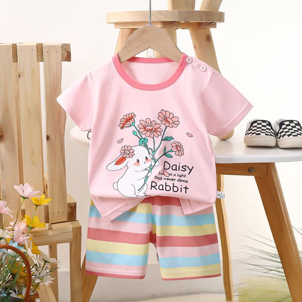 Children's Casual Short-sleeved Summer Cotton T-shirt Set for Boys and Girls