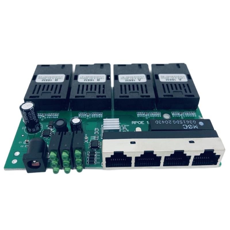 100M Reverse 4F4E POE Fiber Switcher 4 Fiber Optically Media Converter Fast Ethernet Easy Installation Development Board