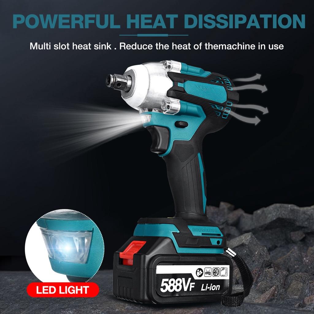 588V Обновление 4 скорости Беспроводной Бесщеточный Электрический Ударный Гайковерт 1/2 дюйма Перезаряжаемый Гайковерт Электроинструменты с 1/2 шт. Аккумулятором