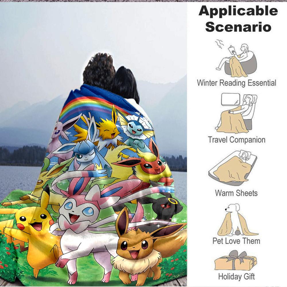 1Pc Eevee Family Adventure Blanket Soft And Comfortable Casual Warm Camping Travel Christmas Halloween Xmas Gift Em92844