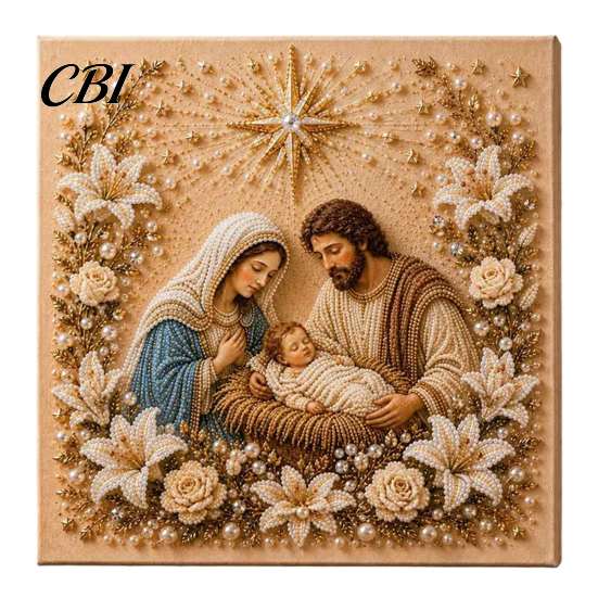 Easter Religious Gift Holy Family Painting DIY Kit, Faux Pearl Art Christmas Catholic for Women Craft Kit Adults, Home Wall Decor Handmade Spiritual