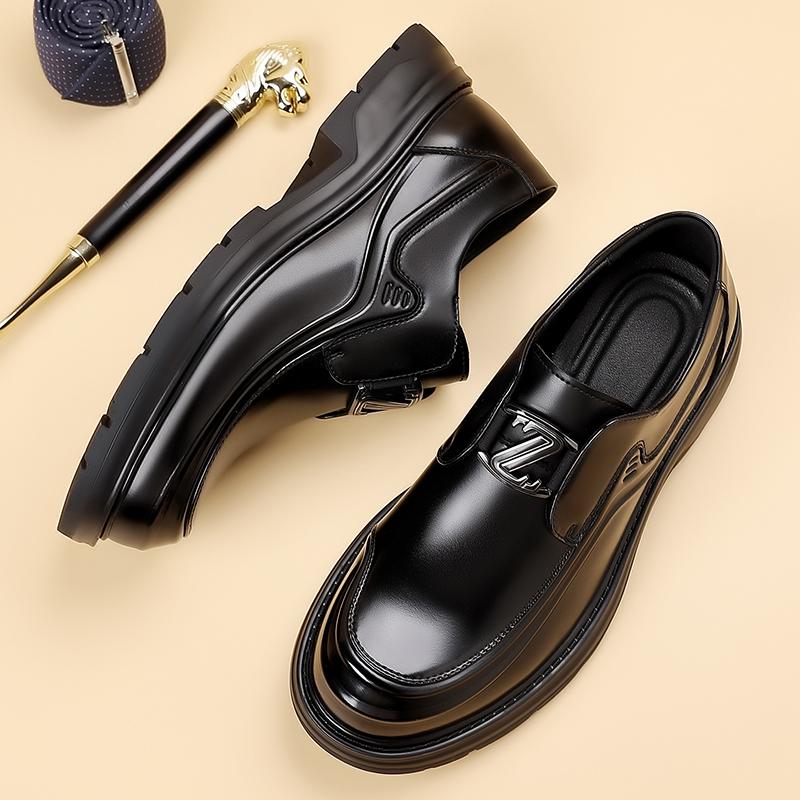 Fashion Round Toe Leather Loafers Men Classic Trend Man Casual Shoes Casual Leather Mle Oxford Shoes Thick Bottom Walking Shoes Slip-On