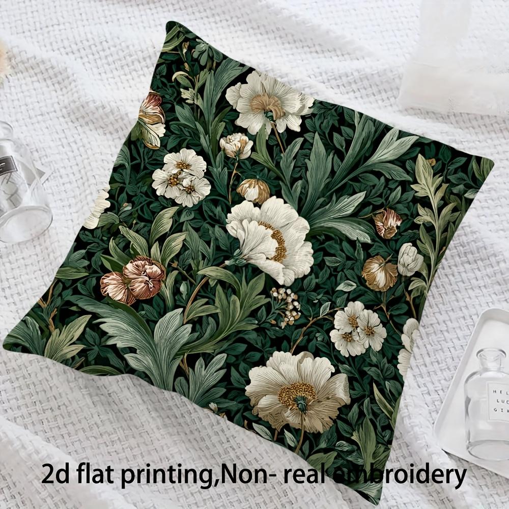 Vintage Style Floral Pillow Cover Green Botanical Print Boho Cottagecore Cushion Case For Sofa Bed Home Decor