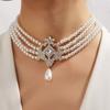 Колье-чокер со стразами в форме капли Элегантное роскошное ожерелье с жемчугом в форме капли воды Женское вечернее ожерелье