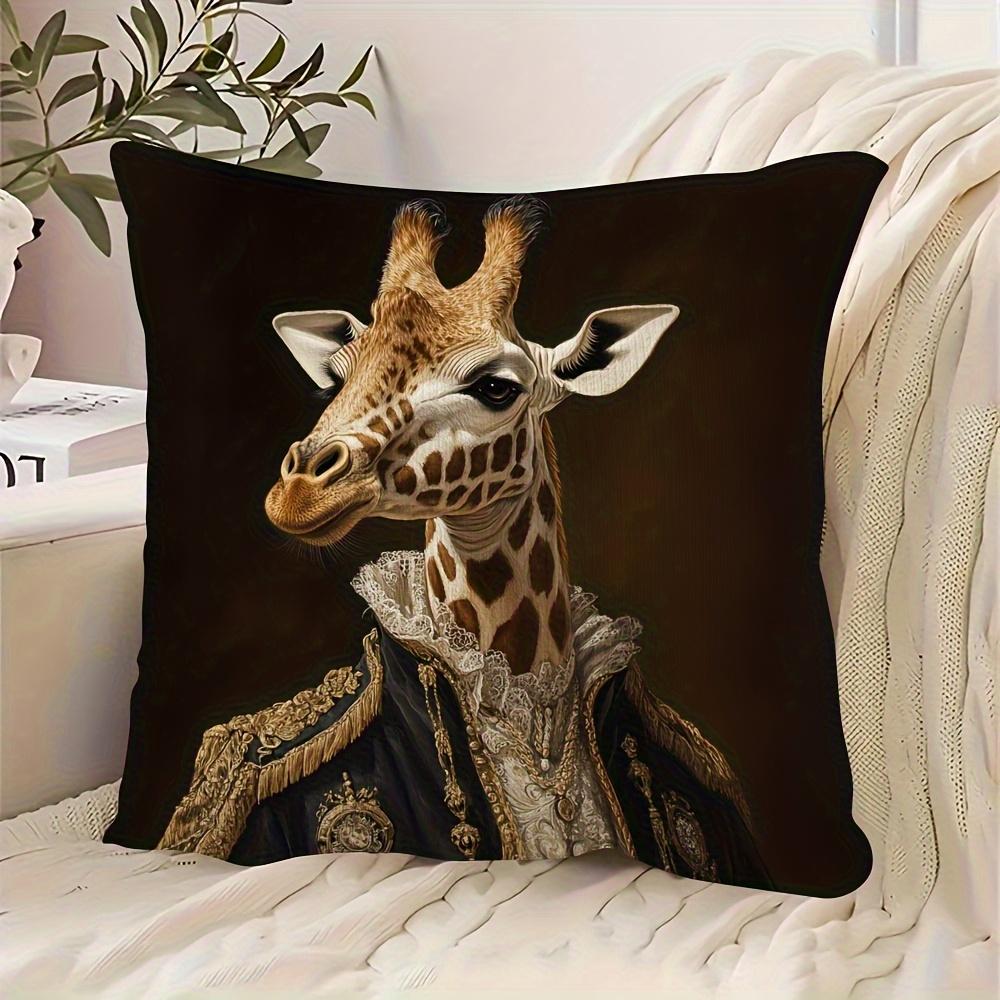 One Vintage Giraffe Pillow Cover, Measuring 45.72X45.72Cm, Made of Ultra-Soft Short Plush, Machine Washable, Polyester. It Features a Decorative Zippe