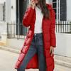 Женское зимнее пуховое пальто с толстой подкладкой и капюшоном, защита шеи, длинный стиль, сплошной цвет