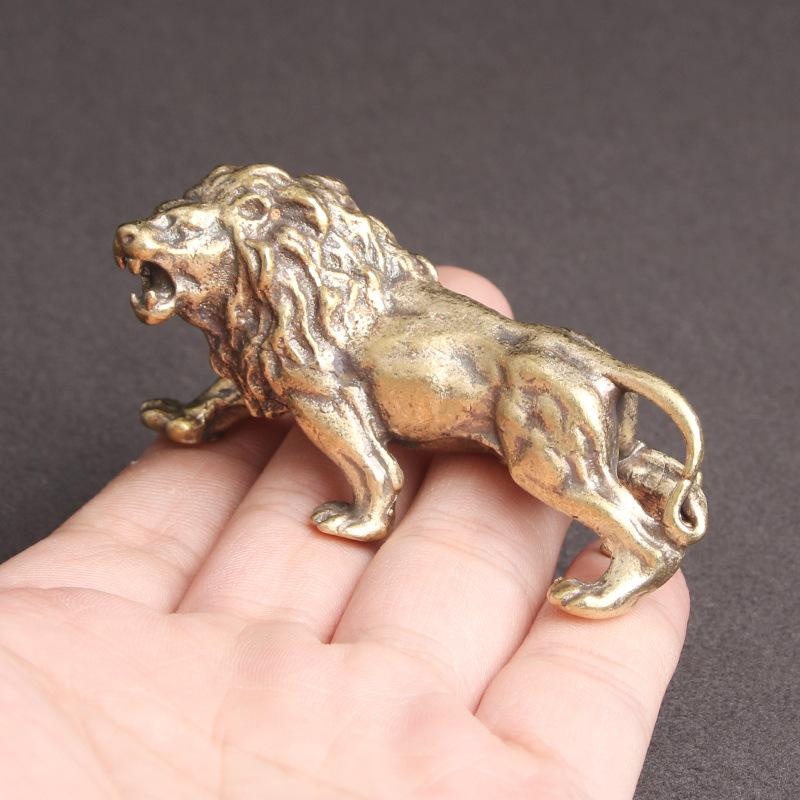 Antique Brass Lion King Home Decor Mininature Copper Animal Figurines Ornaments Bronze Sculpture Desk Craft Decorations Gifts