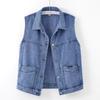 Retro Casual Denim Vest Women's Spring and Autumn Loose All-match Large Size Tooling Pocket Vest Vest Waistcoat Jacket