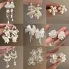 Silver Needle Diamond-Set Pearl Flower Tassel Dangle Earrings - Luxury Fashion Statement
