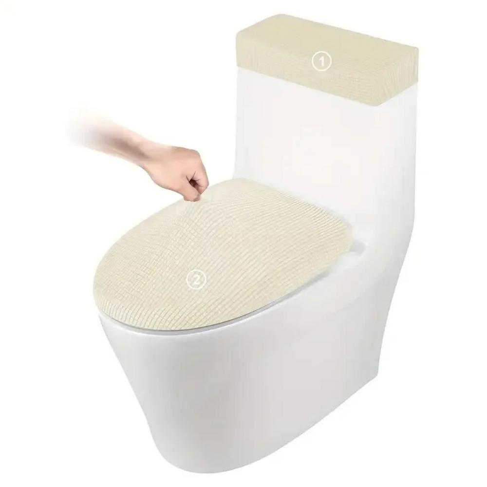 2Pcs/Set Solid Color Toilet Seat Cover Thickened Tank Lid Cover Bathroom Seat Protector