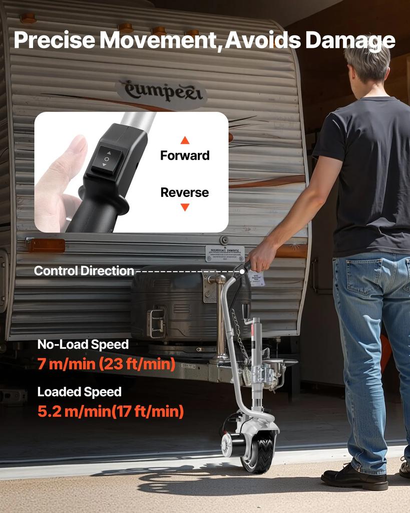 VEVOR Electric Trailer Dolly, 2.5 T Towing Capacity, 380W 12V Motorized Jockey Wheel with 7 m/min Moving Speed