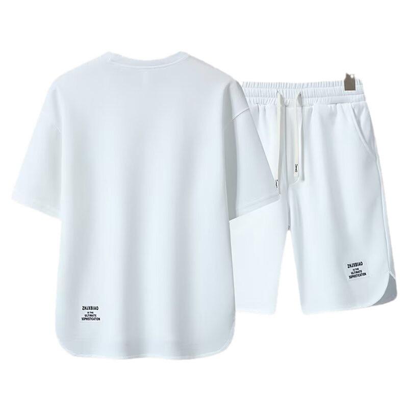 2024 Японский тренд однотонные мужские свободные футболки с коротким рукавом комплект