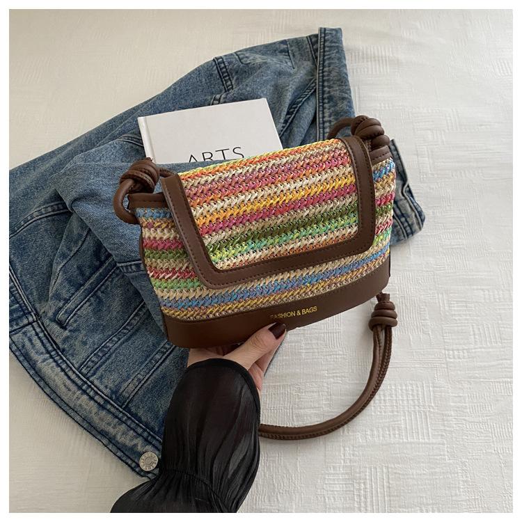 Summer Versatile Internet Celebrity Beach Bag 2025 New Niche Woven Bag Fashion Shoulder Bag Trend Contrasting Color Small Bag